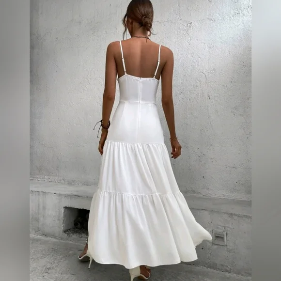 New Chic Cut Out High Waist Maxi Cami Dress White - Picture 6 of 8